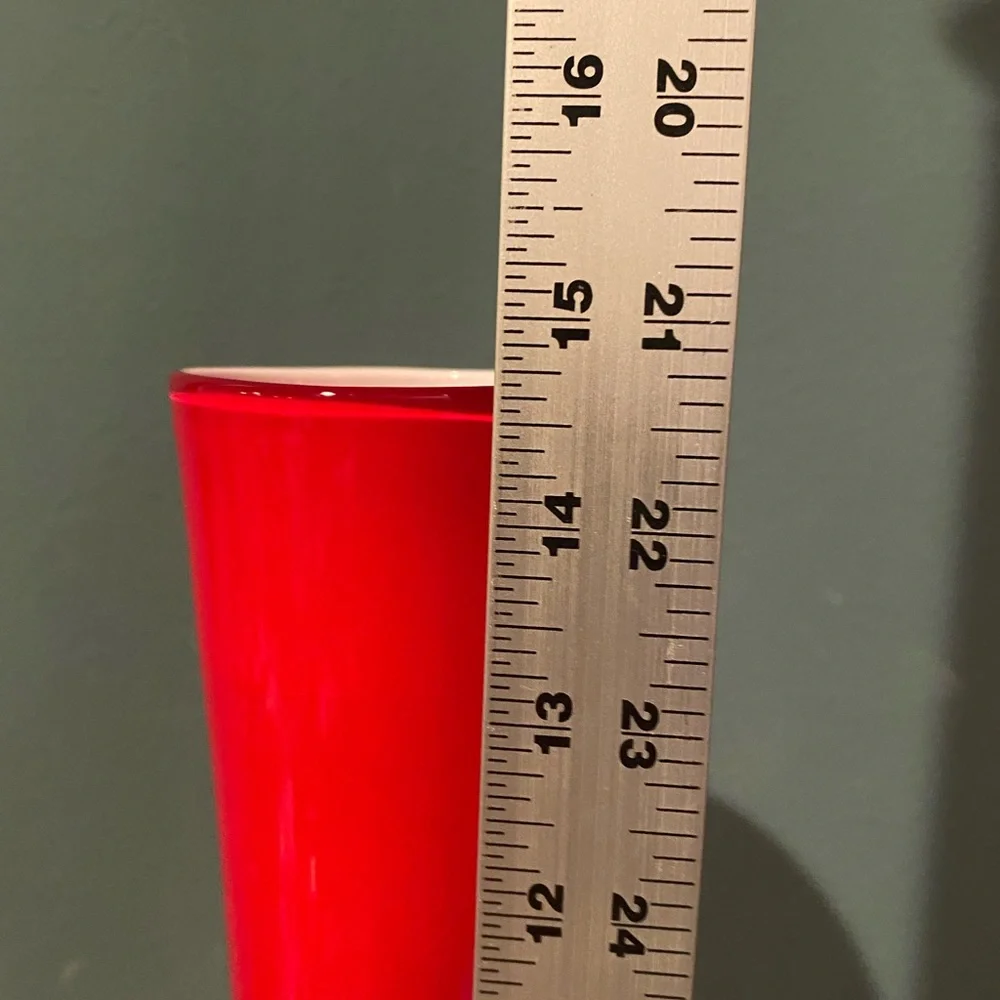 Pier 1 Red and white 15” tall Art Deco glass Vase